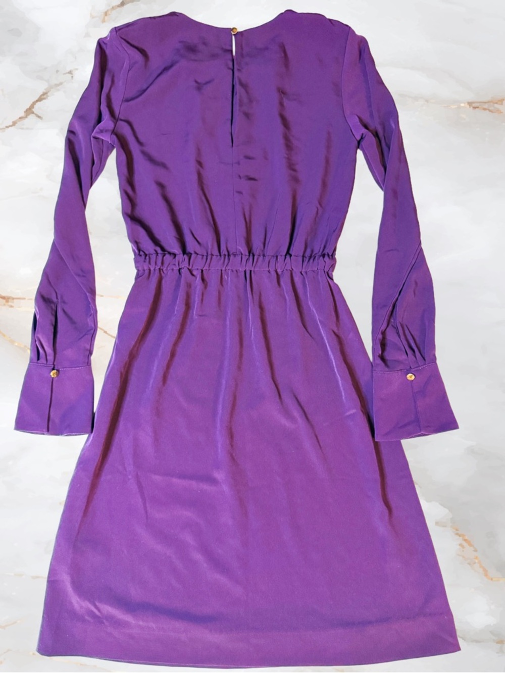 H&M Royal Purple Midi or Knee Length Dress with Pleated Neckline Cinched Waist - Picture 3 of 4